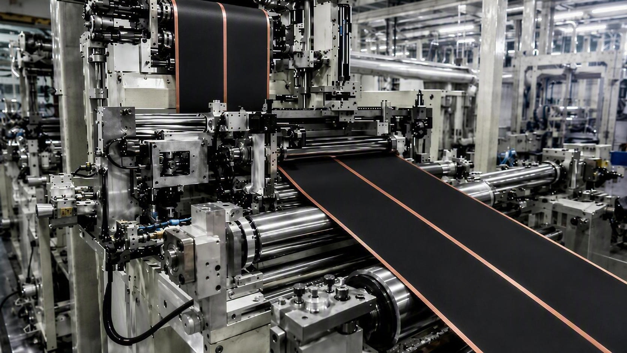 Cell coating production line with roll-to-roll process equipment and material handling modules