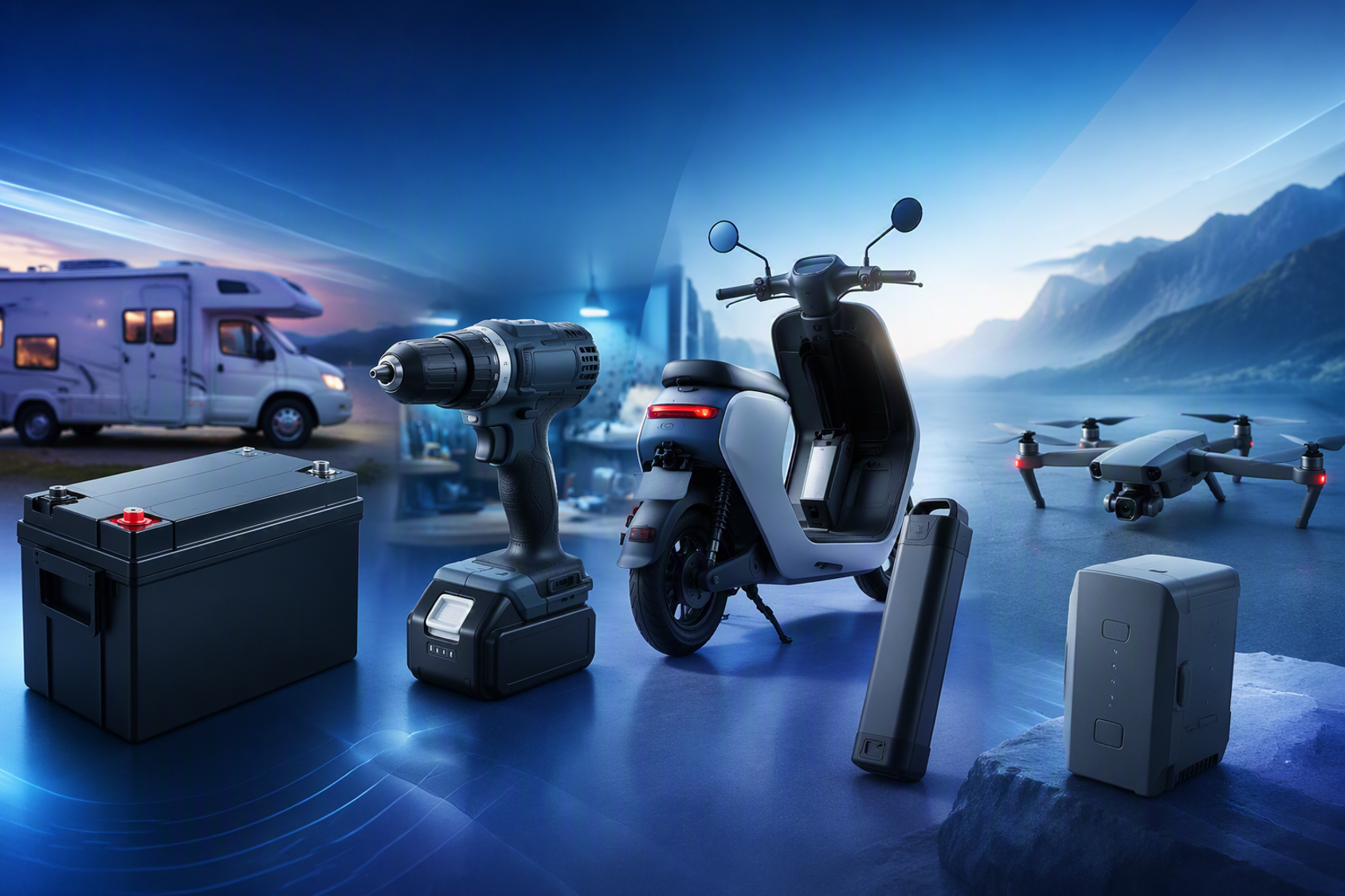 Lithium battery pack products across mobile, tool, and light electric applications