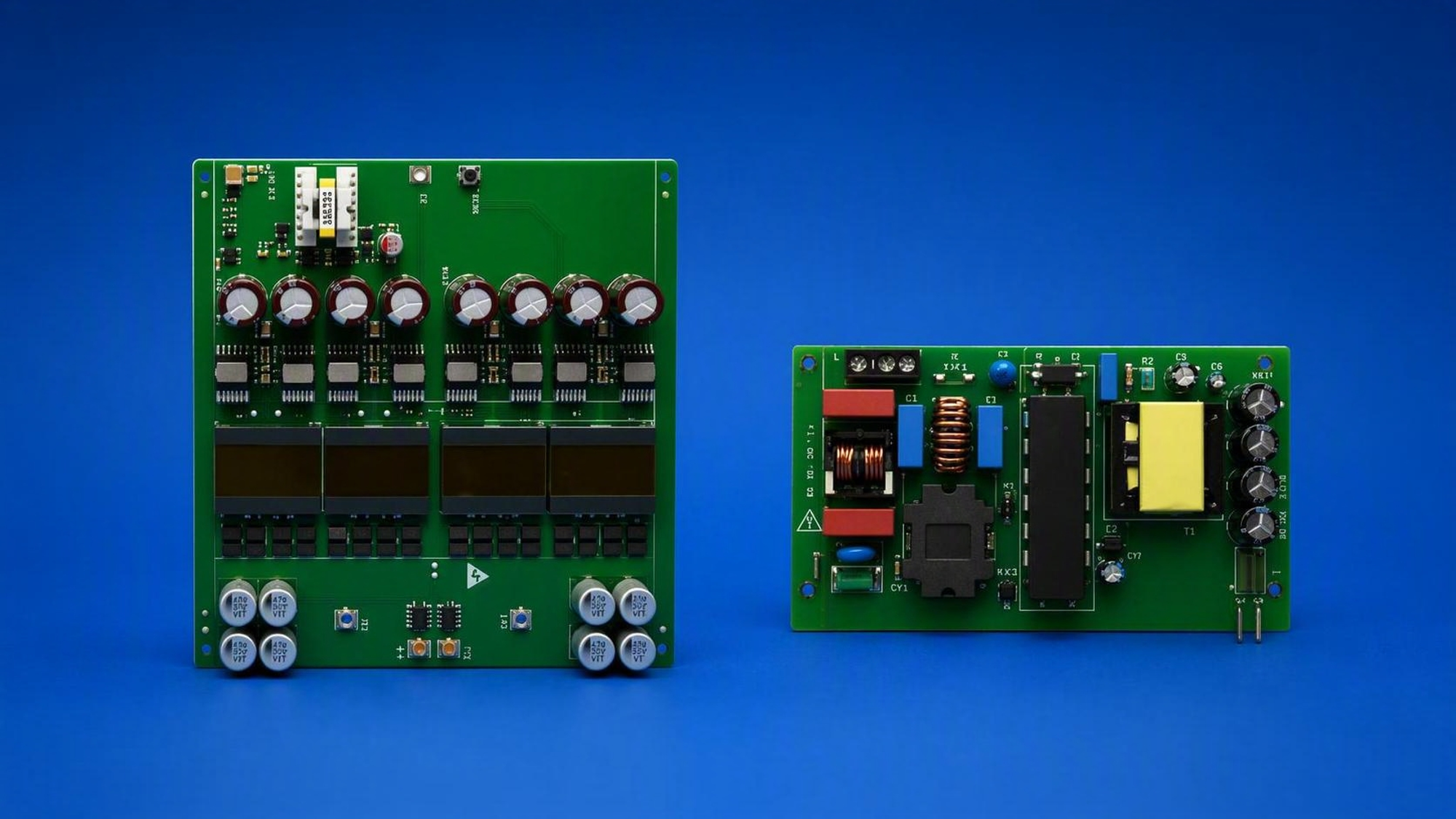 Battery power board with power terminals, control devices, and signal connectors